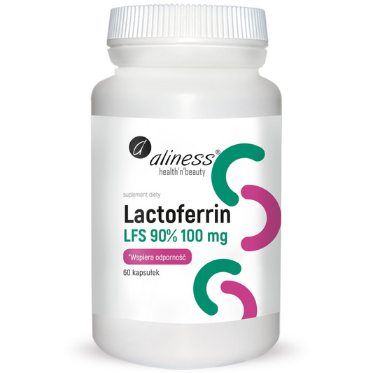 Laktoferyna, Aliness, Lactoferrin LFS 90% 100mg, 60 kapsułek