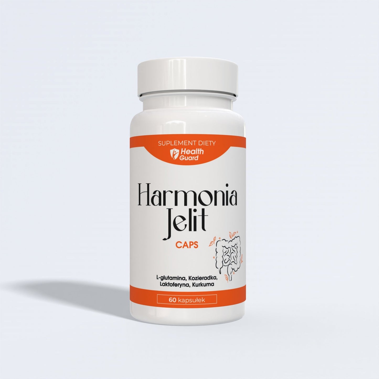 Harmonia Jelit - wsparcie układu pokarmowego i jelit (IBS, SIBO, Celiakia), (skład: Laktoferyna, L - Arginina, Ekstrakt z Kozieradki, Kurkuma) - 60 kapsułek - HealthGuard.pl