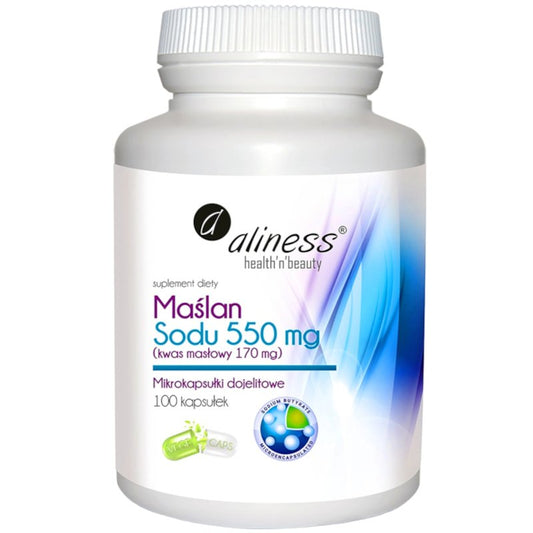 Maślan Sodu 550 mg (Kwas masłowy 170 mg), Aliness, 100 kapsułek, VEGE - Health Guard by CF